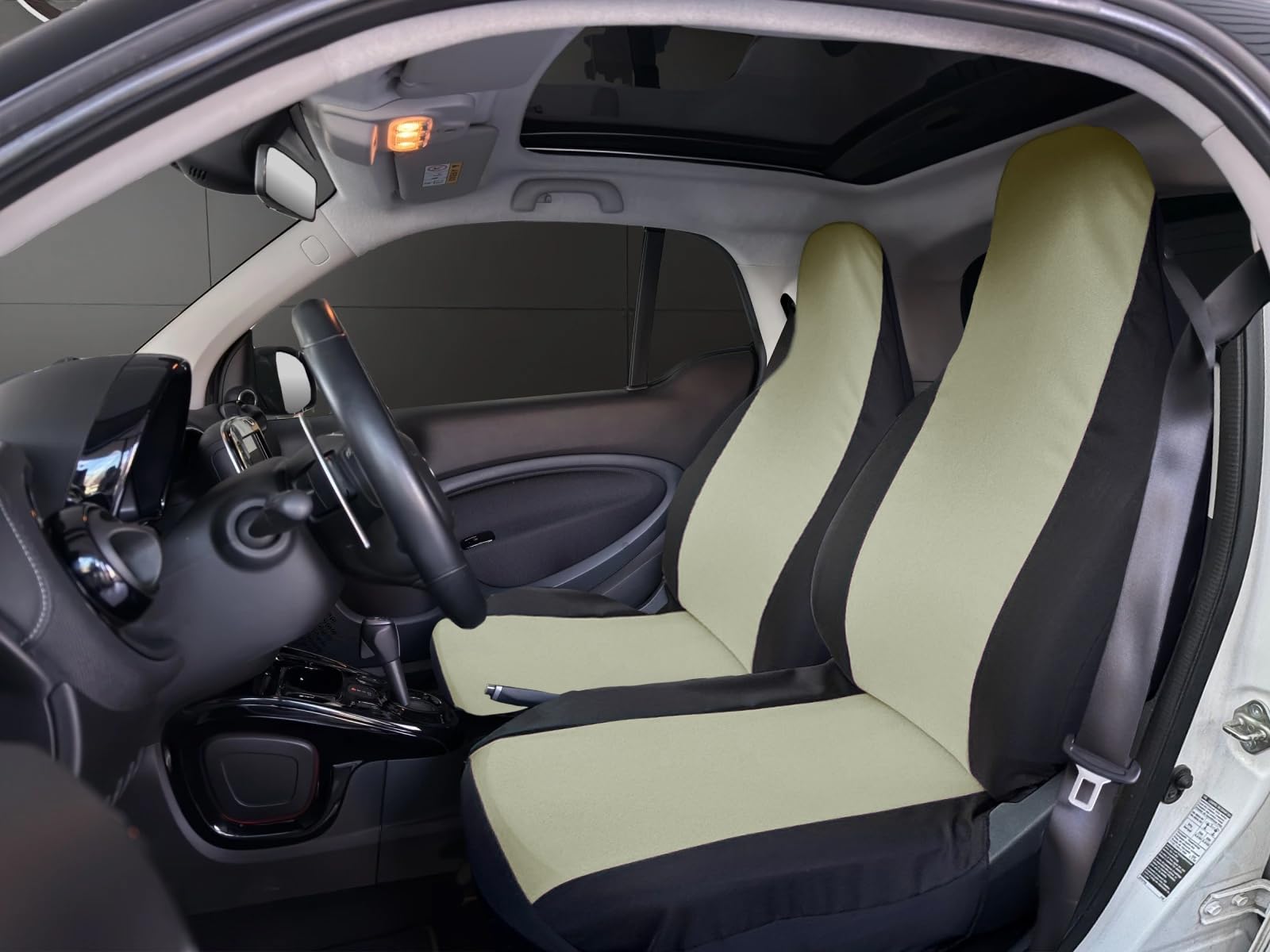 Rebeca Shop® Vordersitzbezüge kompatibel für Smart Fortwo 1., 2. und 3. Serie, W450, W451, W453, 2 Sitzbezüge, Mittelband farbig (Beige/Schwarz, Smart Fortwo) von Rebeca Shop