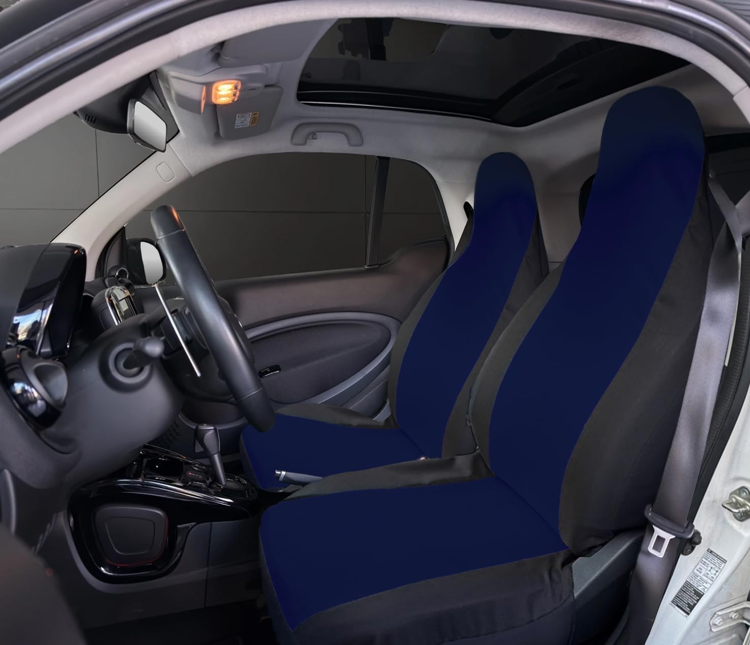 Rebeca Shop® Vordersitzbezüge kompatibel für Smart Fortwo 1., 2. und 3. Serie, W450, W451, W453, 2 Sitzbezüge in der Mitte (Blau/Schwarz, Smart Fortwo) von Rebeca Shop