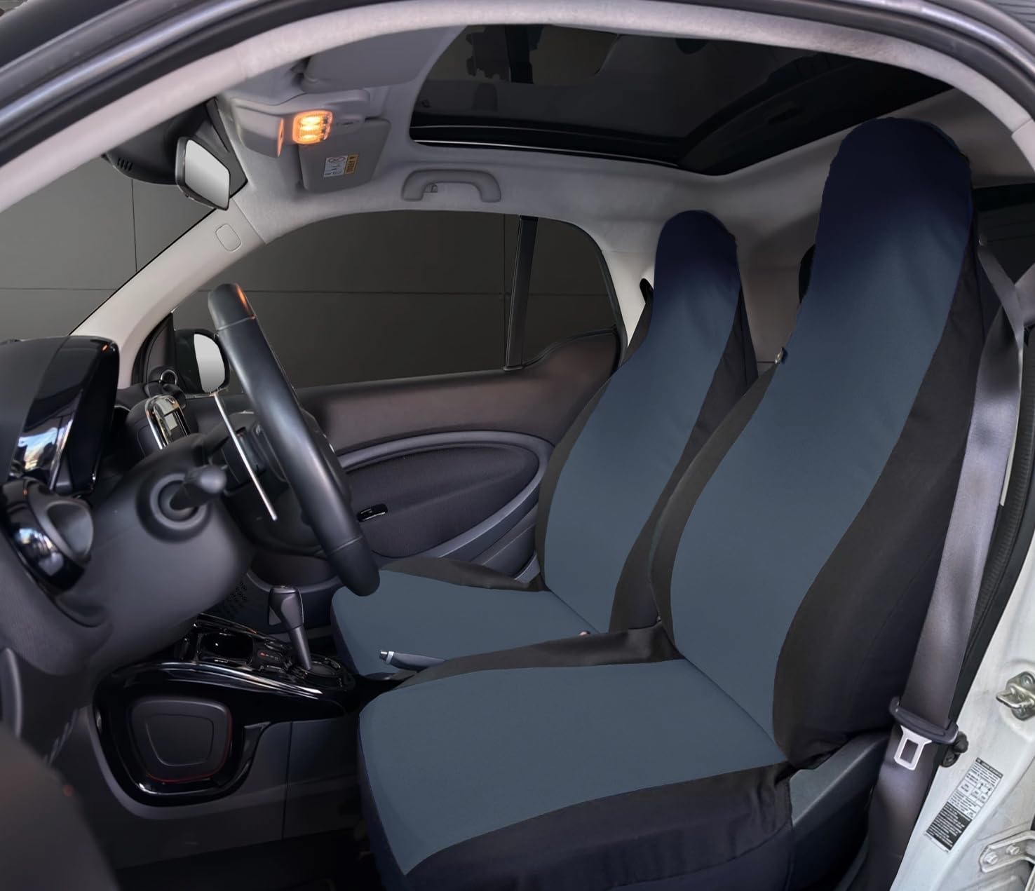 Rebeca Shop® Vordersitzbezüge kompatibel für Smart Fortwo 1., 2. und 3. Serie, W450, W451, W453, 2 Sitzbezüge in der Mitte (Dunkelgrau/Schwarz, Smart Fortwo) von Rebeca Shop