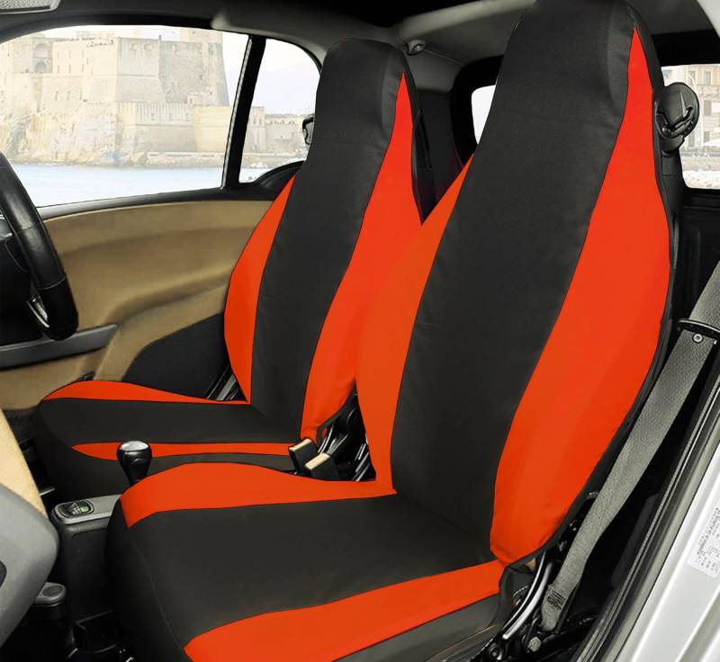 Rebeca Shop® Vordersitzbezüge kompatibel für Smart Fortwo 1., 2. und 3. Serie, W450, W451, W453, 2er-Set (Schwarz/Orange, ohne Logo) von Rebeca Shop