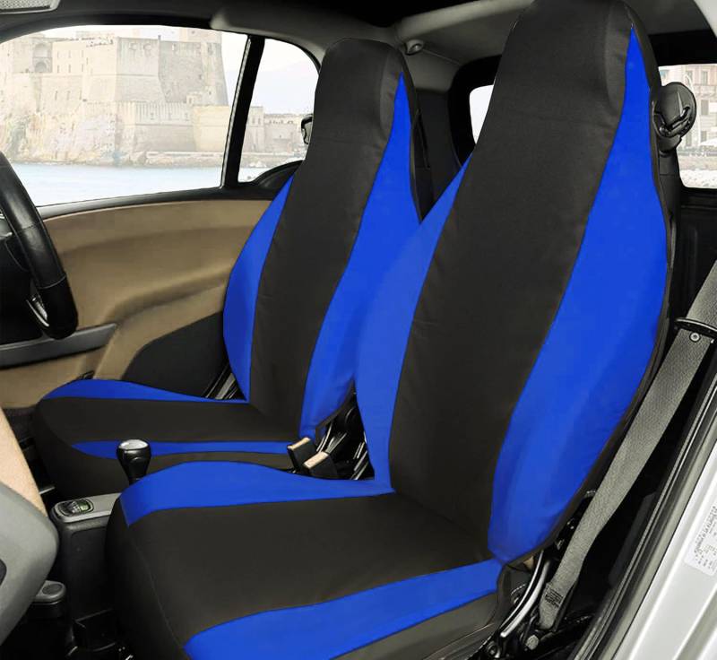 Rebeca Shop® Vordersitzbezüge kompatibel für Smart Fortwo 1., 2. und 3. Serie, W450, W451, W453, 2er-Set (Schwarz/Royal, ohne Logo) von Rebeca Shop