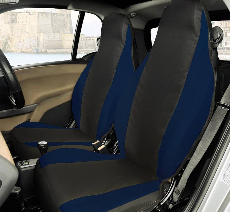 Rebeca Shop® Vordersitzbezüge kompatibel für Smart Fortwo 1., 2. und 3. Serie, W450, W451, W453, 2er-Set (schwarz/blau, ohne Logo) von Rebeca Shop