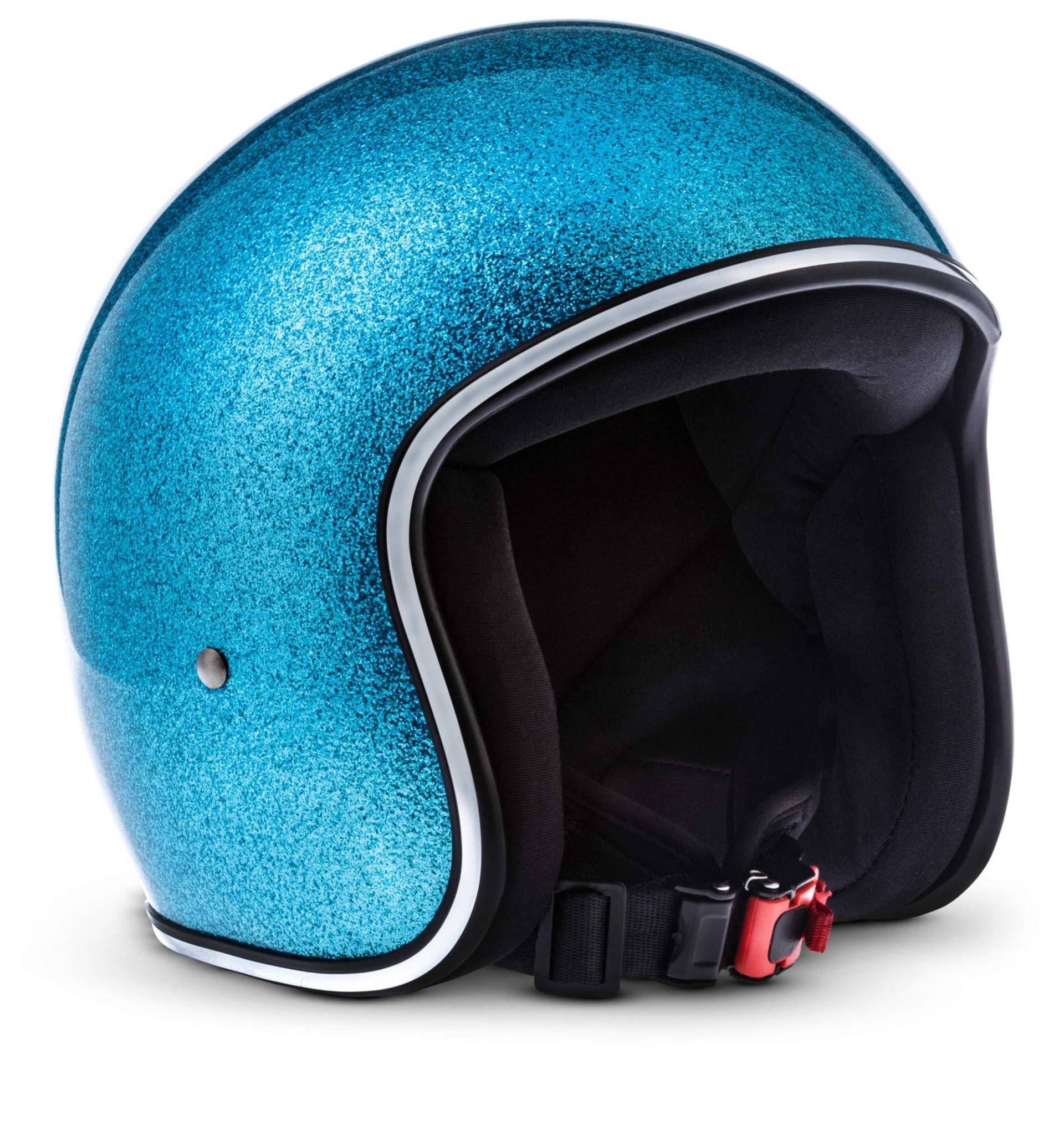 Rebel · R2 „Flakes Blue“ (Blau) · Jet-Helm · Mofa Retro Motorrad-Helm Chopper Scooter-Helm Roller · Fiberglass · Extra small Shell · Click-n-Secure™ Clip · Tragetasche · XS (53-54cm) von CHICHL