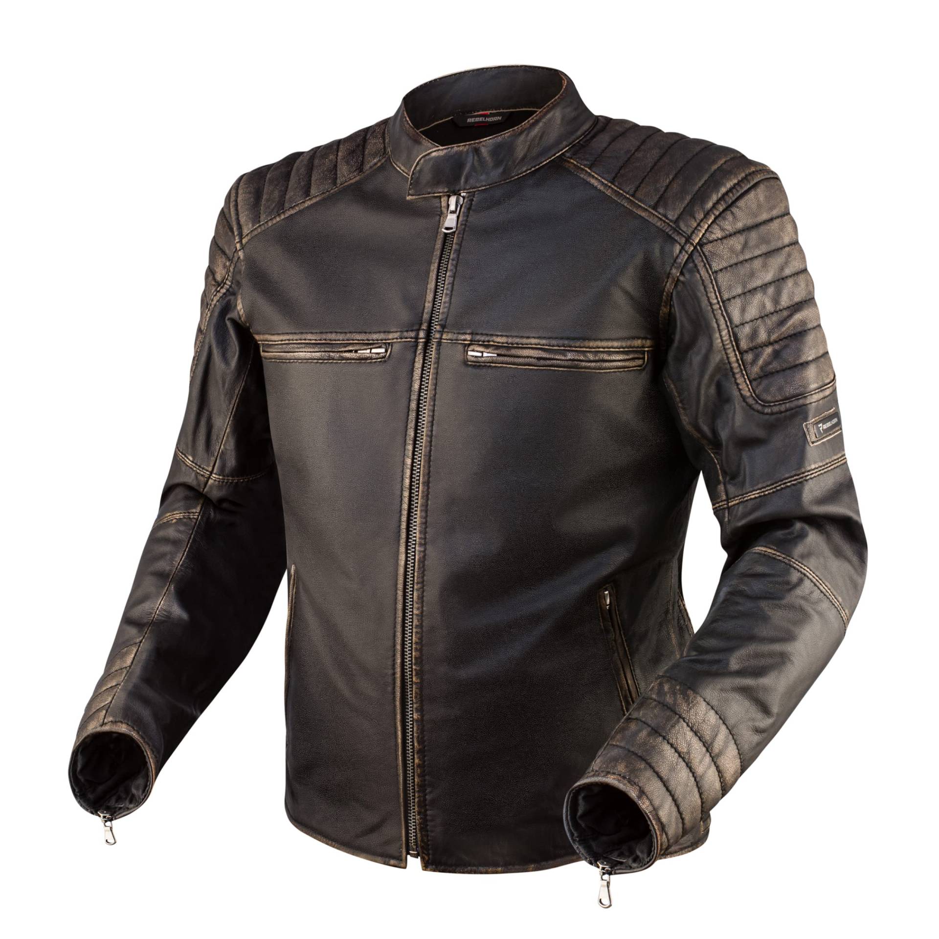 REBELHORN Hunter Pro Motorradjacke Herren | Leder | CE-Level 2 Ellbogen und Schulterprotektoren | 2 Belüftungskanäle | 4 Taschen von REBELHORN