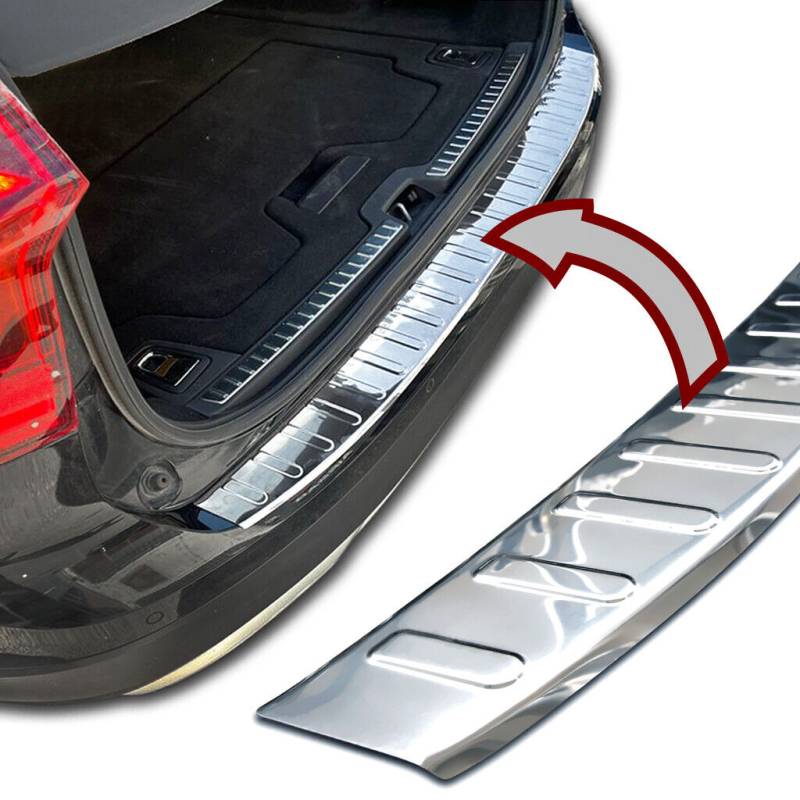 Edelstahl Ladekantenschutz Chrom Stoßstange Schutz Abdeckung mit Abkantung für Volvo V90 + V90 Cross Country ab 2016- von Recambo e.K.
