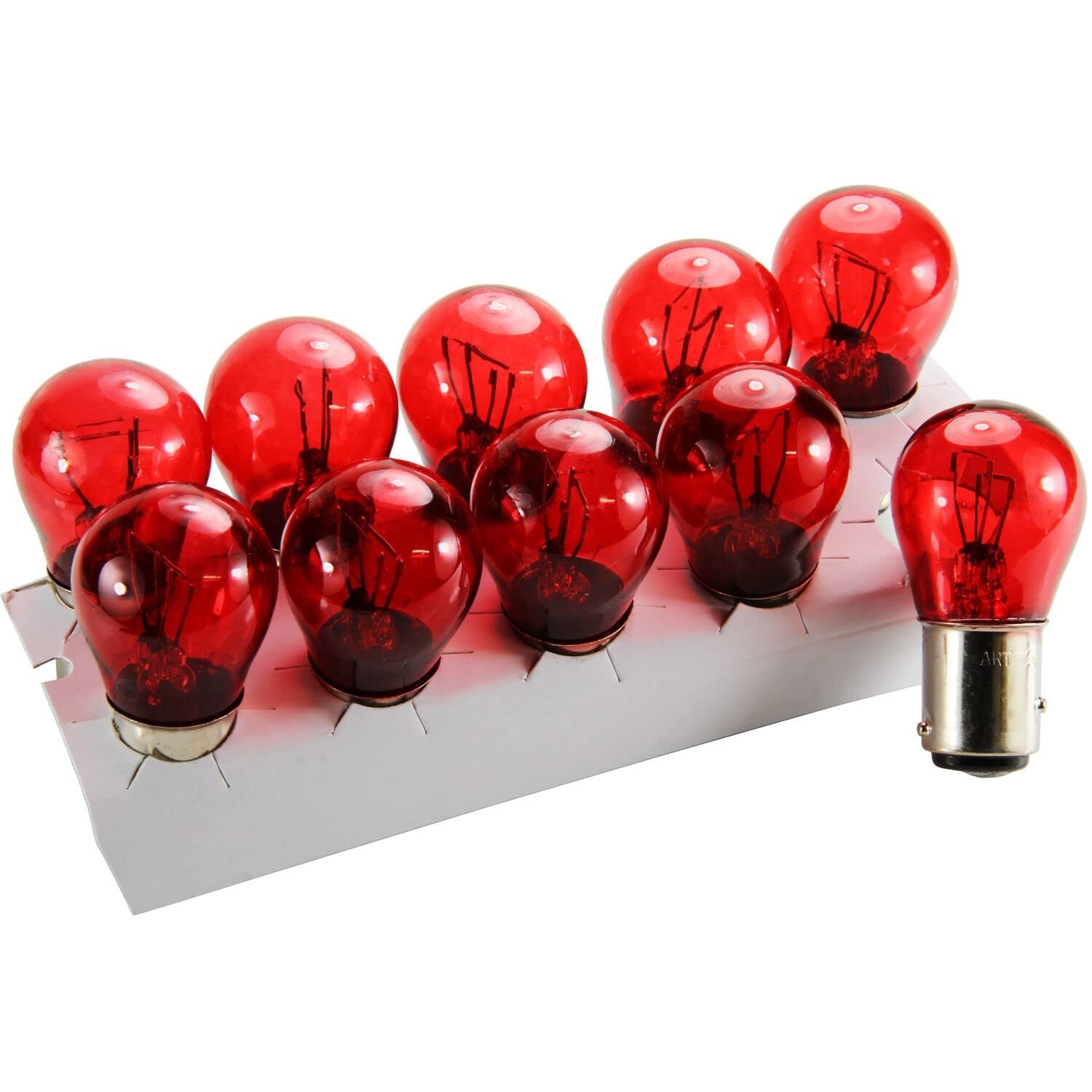 Recambo 10x Glühbirne Scheinwerferlampe Birne 21W / 4W 12V Abblendlicht Fernlicht Glühlampen | E - Prüfzeichen | Sockel BAZ15D - Rot von Recambo