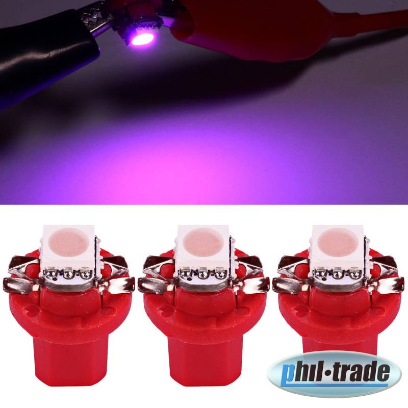 3 x B8.5d Tacho Beleuchtung LED 5050 SMD BAX10D high Power Pink Umbauset kompatibel für Opel Corsa B Tigra A von Recambo