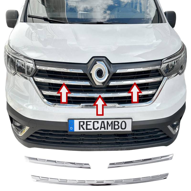 RECAMBO Edelstahl-Rahmen für Frontgrill - glänzende Chrom-Zierleiste zur optischen Veredelung - passgenaue Fahrzeugintegration - passend fürRenault Trafic | ab BJ 2021 | Facelift von Recambo