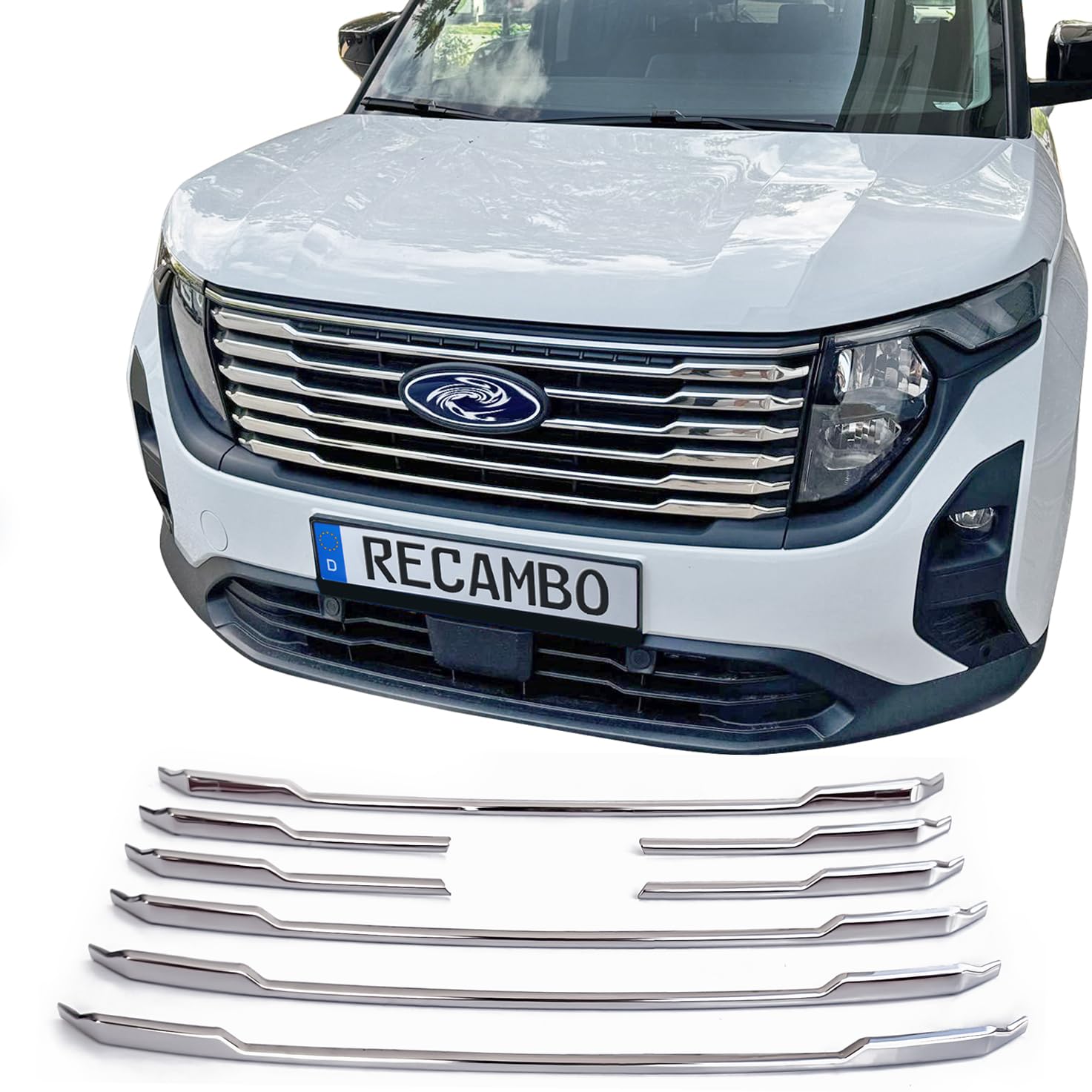 RECAMBO Edelstahl-Rahmen für Frontgrill - glänzende Chrom-Zierleiste zur optischen Veredelung - passgenaue Fahrzeugintegration - passend fürTransit Courier | BJ ab 2023 RECAMBO Edelstahl-Rahmen für Frontgrill - glänzende Chrom-Zierleiste zur optischen Veredelung - passgenaue Fahrzeugintegration - passend fürTransit Courier | BJ ab 2023 von Recambo