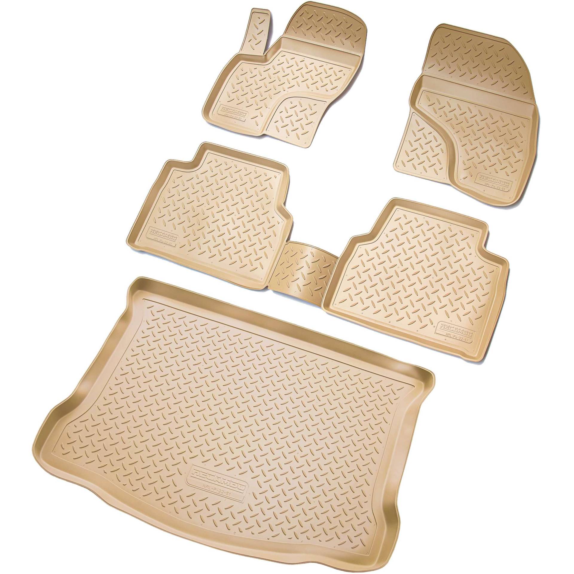 RECAMBO Gummimatten & Kofferraumwanne Set passend für Ford KUGA I | MK1 | BJ 2008-2013 - 100% passgenaue Auto Fußmatten und Kofferraummatte aus hochwertigen rutschfesten TPE - Beige von Recambo