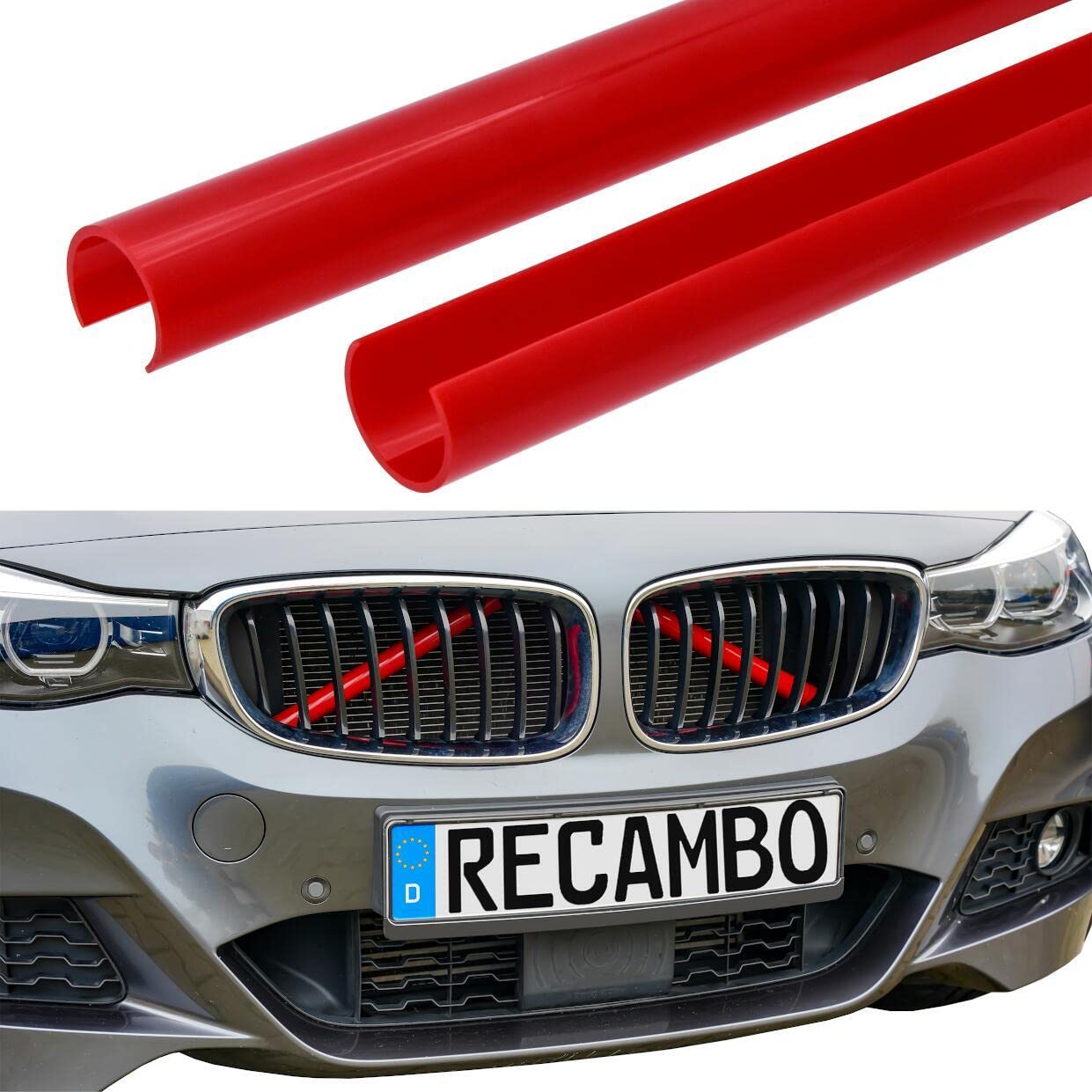 RECAMBO Kühler Grill Einsatz, Frontgrill Zierleisten Streifen, Grill V Streben | Kompatibel mit BMW 1er 2er 5er E60 E61 | F44 F52 | Rot von Recambo