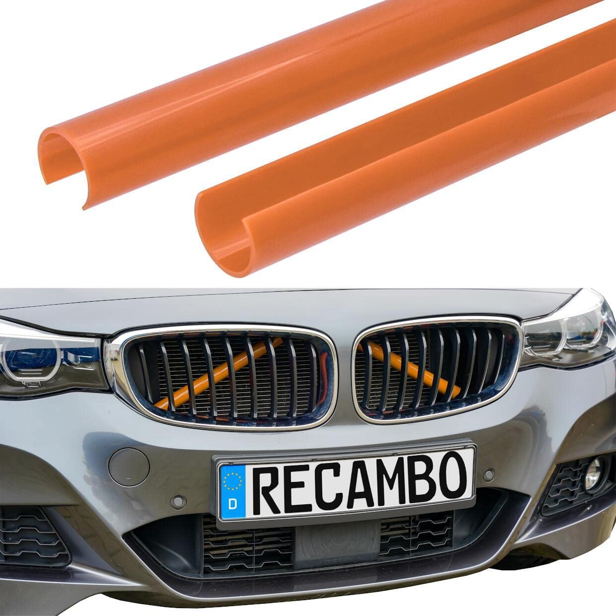 RECAMBO Kühler Grill Einsatz, Frontgrill Zierleisten Streifen, Grill V Streben | Kompatibel mit BMW 3er G20 G21 G28 | Orange von Recambo