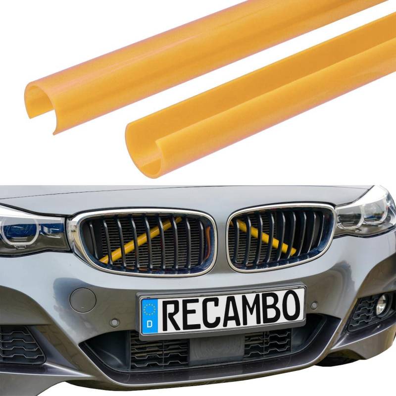 RECAMBO Kühler Grill Einsatz, Frontgrill Zierleisten Streifen, Grill V Streben | Kompatibel mit BMW 5er F07 F10 F11 2011-2016 F18 X1 F48 X2 F39 | Gelb von Recambo