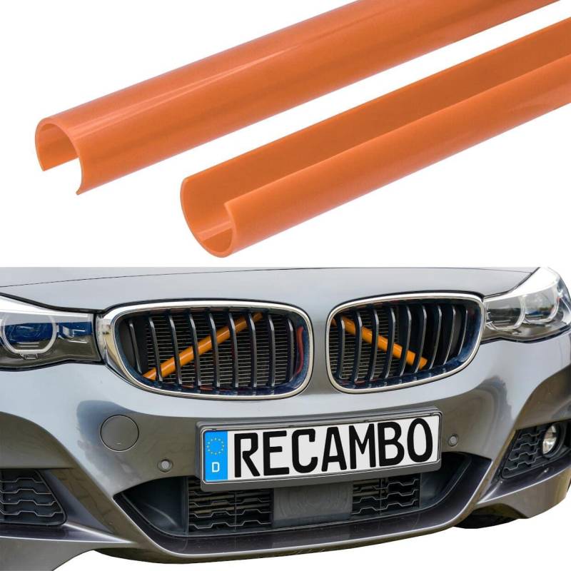 RECAMBO Kühler Grill Einsatz, Frontgrill Zierleisten Streifen, Grill V Streben | Kompatibel mit BMW 5er F07 F10 F11 2011-2016 F18 X1 F48 X2 F39 | Orange von Recambo