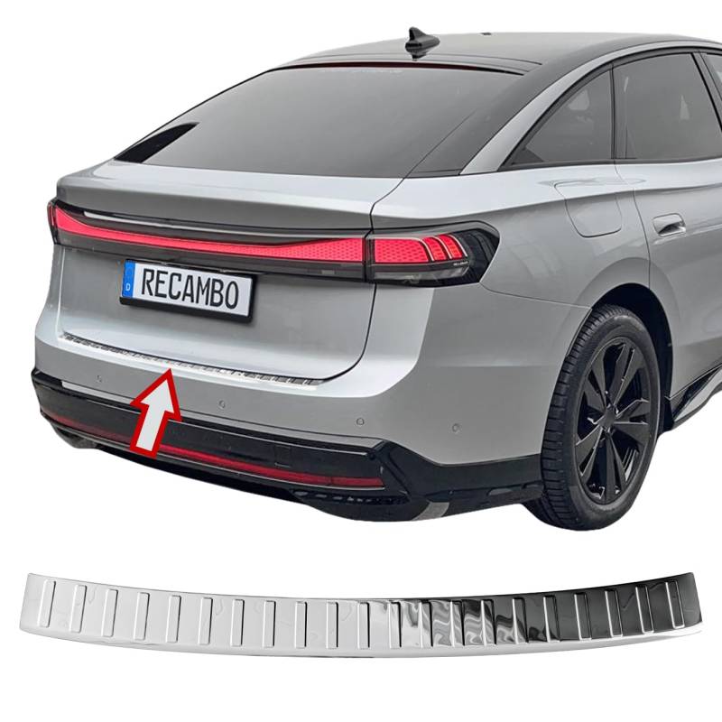 RECAMBO Ladekantenschutz Edelstahl kompatibel für VW ID.7 Limousine | BJ ab 2023 - Hochglanz poliert, Chrom Look - Styling und Schutz für die Stoßstange von Recambo