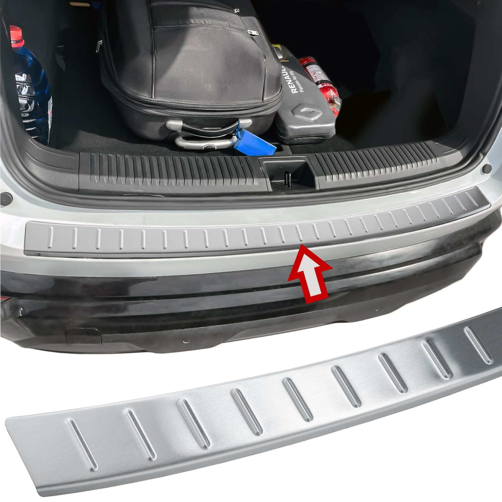RECAMBO Ladekantenschutz Edelstahl matt gebürstet mit Textur - kompatibel für Renault Austral - BJ ab 2022 - Styling und Schutz für die Stoßstange von Recambo