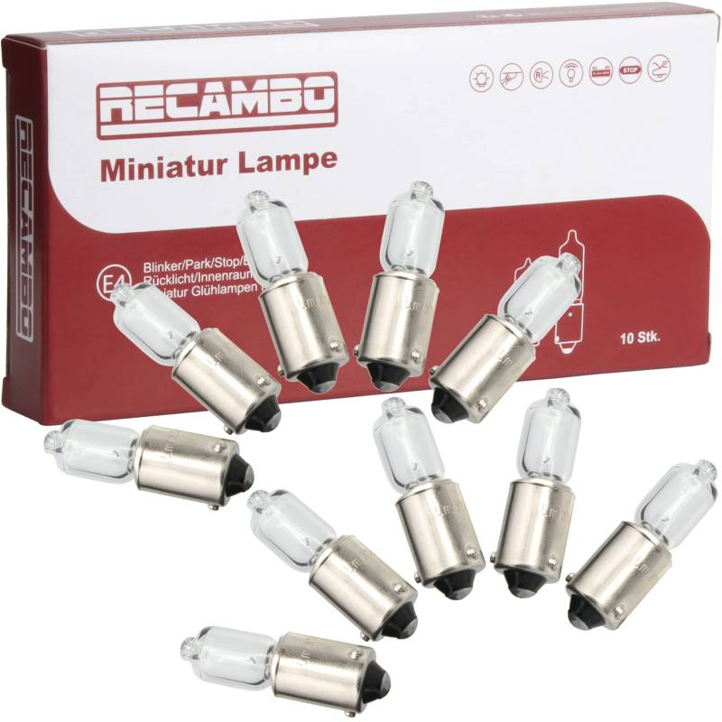 Recambo 10x Glühbirne Scheinwerferlampe Birne 6W 12V Abblendlicht Fernlicht Glühlampen | E - Prüfzeichen | Sockel BAX9S - Warm Weiß von Recambo