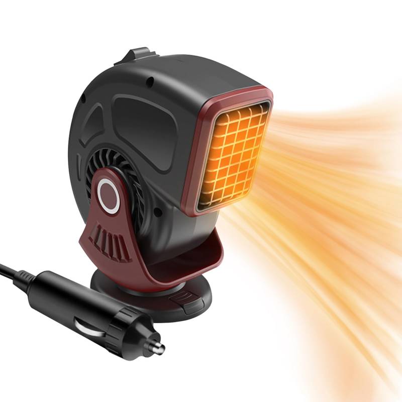 Recitem 12V 150W Tragbar Auto Heizung, 2 in1 schnelle Heizung oder Kühlung Fan, Steckdose Stecker in Zigarettenanzünder, Warmluftgebläse Defogger Scheibenheizung für PKW Wohnwagen LKW (Rot) von Recitem