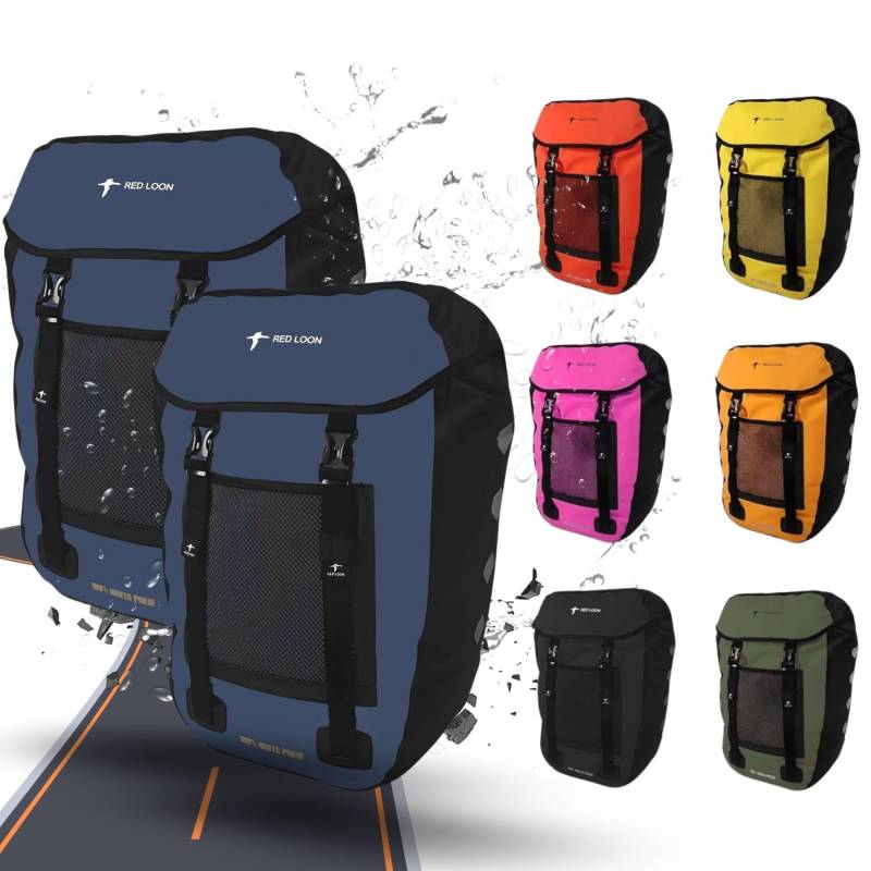 Red Loon 2X Fahrradtasche eBike Hinten - Bike Packing Pro Plus Dunkelblau - Wasserdichte Radtasche für Gepäckträger - Hinterradtasche von Red Loon