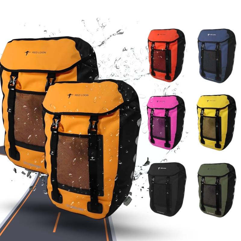 Red Loon 2X Fahrradtasche für eBike Hinten - Bike Packing - Wasserdichte Radtasche für Gepäckträger - Hinterradtasche - Gepäckbox aus LKW-Plane Pro Plus Orange von Red Loon