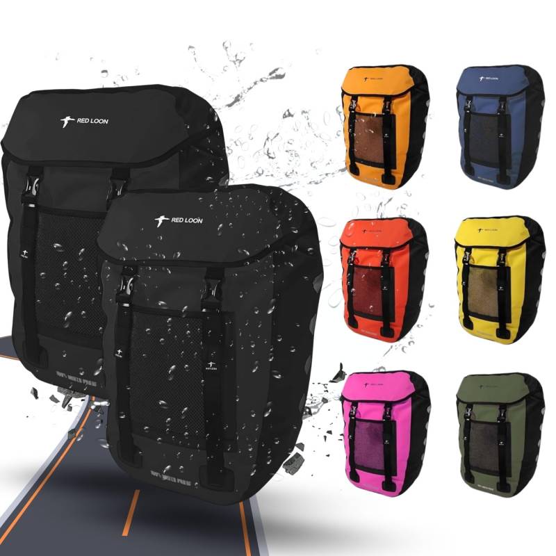Red Loon 2X Fahrradtasche für eBike - Bike Packing - Wasserdichte Radtasche für Gepäckträger - Hinterradtasche - Gepäckbox aus LKW-Plane Pro Plus Schwarz von Red Loon