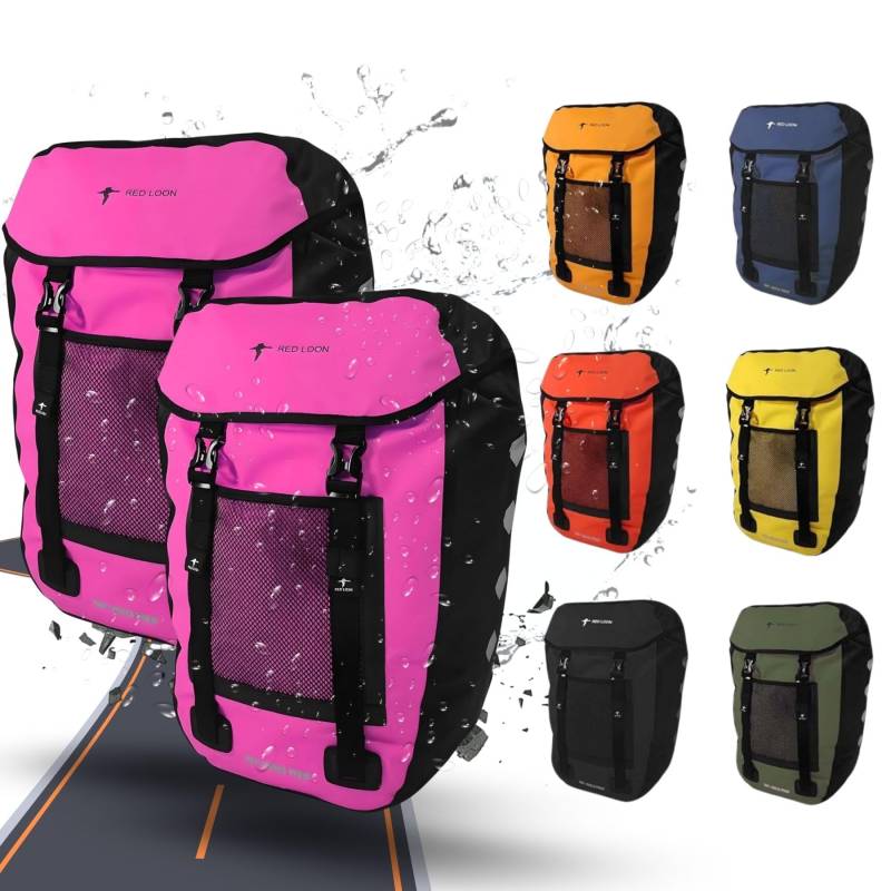 Red Loon 2X Fahrradtasche für eBike - Bike Packing - Wasserdichte Radtasche für Gepäckträger - Hinterradtasche - Gepäckbox aus LKW-Plane Pro Plus Pink von Red Loon
