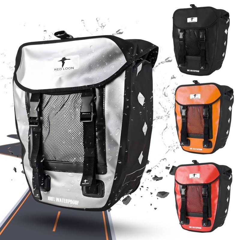 Red Loon 1 x robuste Fahrradtasche aus LKW-Plane – wasserdichte Packtasche für Gepäckträger in Silber von Red Loon