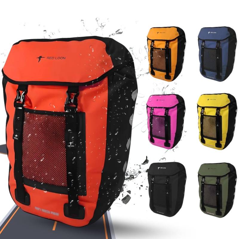 Red Loon Fahrradtasche für eBike Hinten - Bike Packing Radtasche für Gepäckträger Wasserdicht - Hinterradtasche - Gepäckbox LKW-Plane Pro Plus Rot von Red Loon