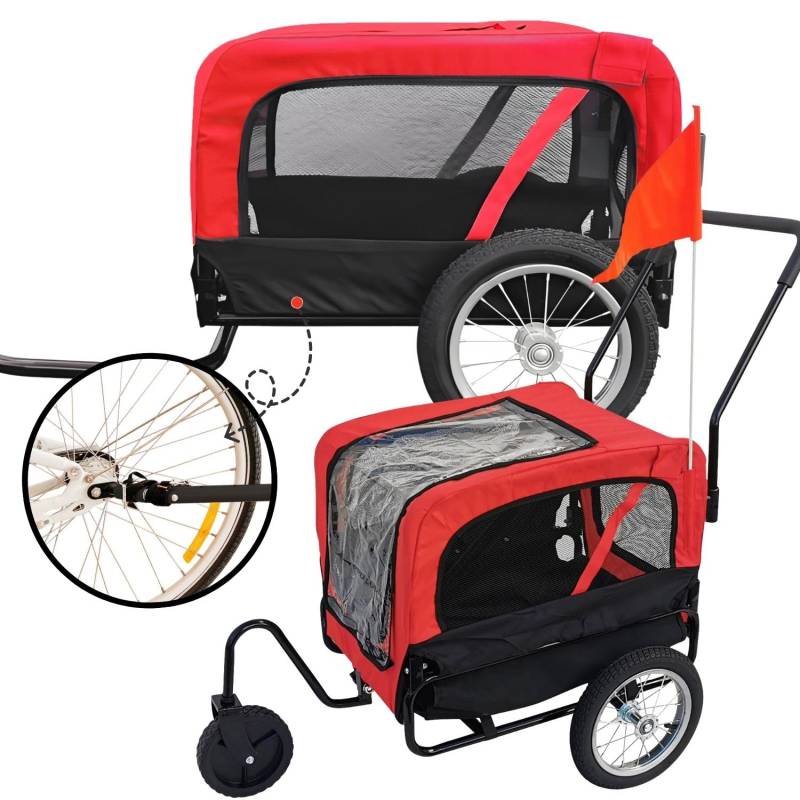 Red Loon Hundeanhänger Mini - Hunde Fahrradanhänger Jogger Rot, Stabiler Transporter 20kg Belastbarkeit, Convertible Jogging-Set, inkl. Universal-Kupplung und Regenschutz von Red Loon