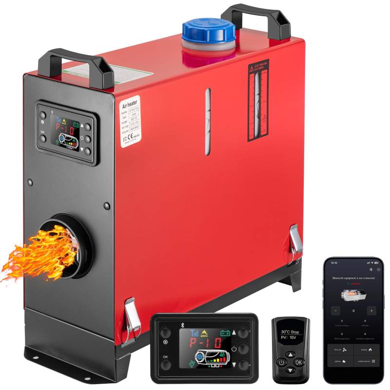 Redriver Standheizung, 8KW Standheizung Diesel, 12V/24V Lufterhitzer, 8KW Air Diesel Heizung mit Schalldämpfer, LCD Schalter u. Fernbedienung für Auto RV Boote LKW KFZ PKW Wohnmobil(Rot) von Redriver
