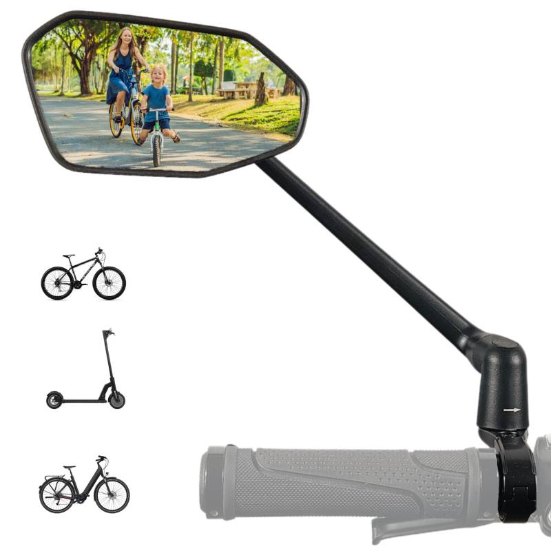 REEZER Fahrradspiegel RS3 links mit extra großer Spiegelfläche - 360° verstellbarer Fahrrad Spiegel für E-Bike & E-Scooter Lenker - Rückspiegel kompatibel mit allen Modellen - LINKS von Reezer