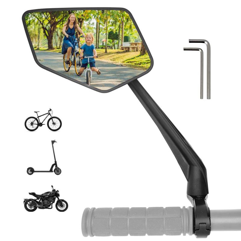 REEZER Fahrradspiegel links mit extra großer Spiegelfläche - 360° verstellbarer Fahrrad Spiegel für E-Bike & E-Scooter Lenker - Rückspiegel kompatibel mit allen Modellen - LINKS von Reezer