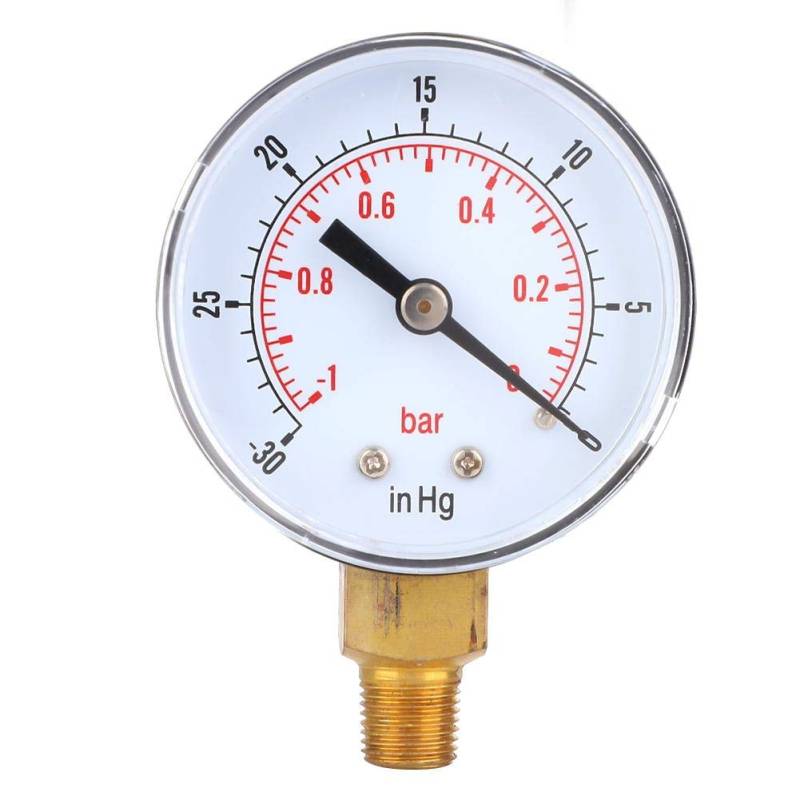 Regun Vakuummanometer, -1-0Bar -30-0inhg Universal Vakuum Manometer 50mm 1/8 BSPT Messing Unterdruck Manometer für Wasser, Öl, Luft oder Gas von Regun