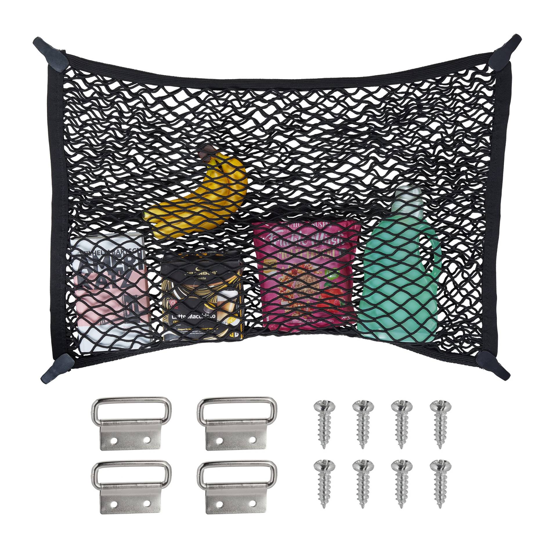 Relaxdays Gepäcknetz fürs Auto, 80x60 cm, elastisches Aufbewahrungsnetz, Kofferraumnetz mit Haken, universal, schwarz von Relaxdays