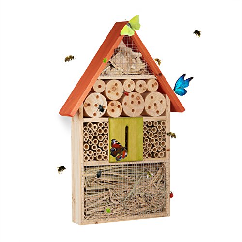 Relaxdays Insektenhotel für Schmetterlinge, Käfer, Bienenhaus Zum Aufhängen, Balkon, HxBxT: 48,5 x 31 x 7 cm, Bunt von Relaxdays