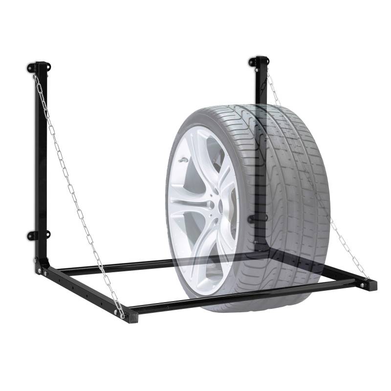 Relaxdays Reifenregal Wandmontage, für 4 Reifen, Teleskop Reifenhalter Wandhalterung, bis 90kg, klappbar, Stahl, schwarz von Relaxdays