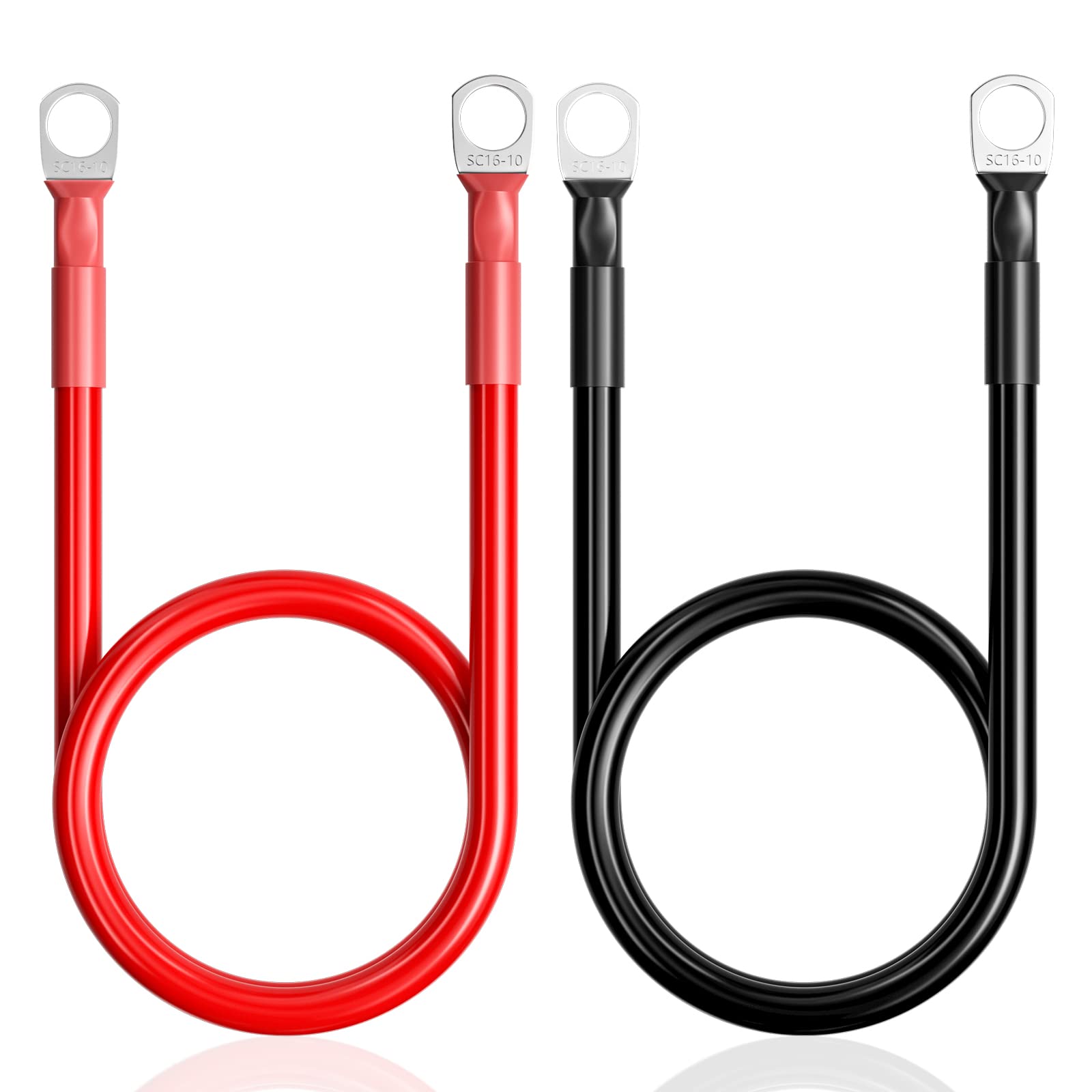 Relota 2 Stück 50 cm Batteriekabel 16mm², Kupferkabel Kupfer Stromkabel 5AWG, Batterie Kabel 12V mit Ringklemmen, Autobatteriekabel für LKW, Motorrad, Solar, Wohnmobil, Massekabel, Autobatterie Relota 2 Stück 50 cm Batteriekabel 16mm², Kupferkabel Kupfer Stromkabel 5AWG, Batterie Kabel 12V mit Ringklemmen, Autobatteriekabel für LKW, Motorrad, Solar, Wohnmobil, Massekabel, Autobatterie von Relota