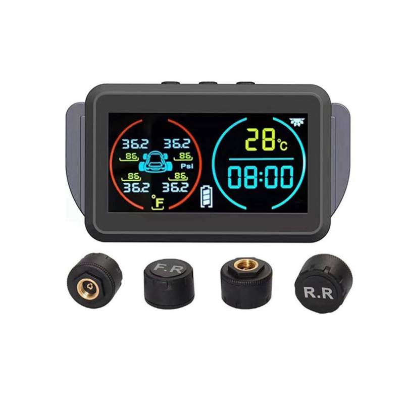 Remingtape TPMS Auto Reifendrucküberwachungssystem Alarm Reifen Luftdruckmesser Messgerät Temperatur Warnung 4 Sensoren Extern von Remingtape