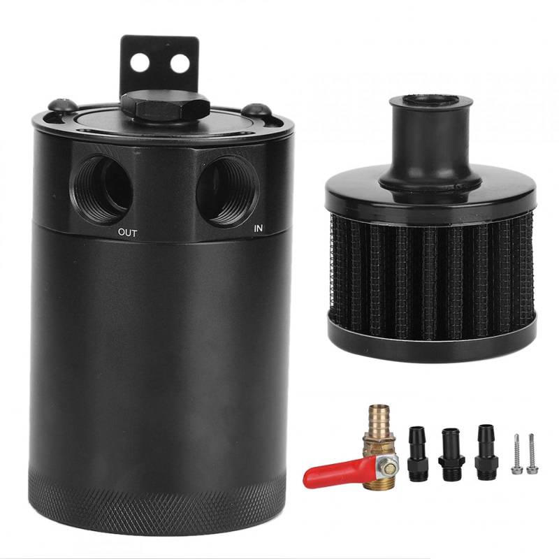 Oil Catch Can Reservoir Tank Kit Universal Polish Baffled 2-Port mit S-Ablassventil oder Deflektor 5oz Kapazität von Akozon