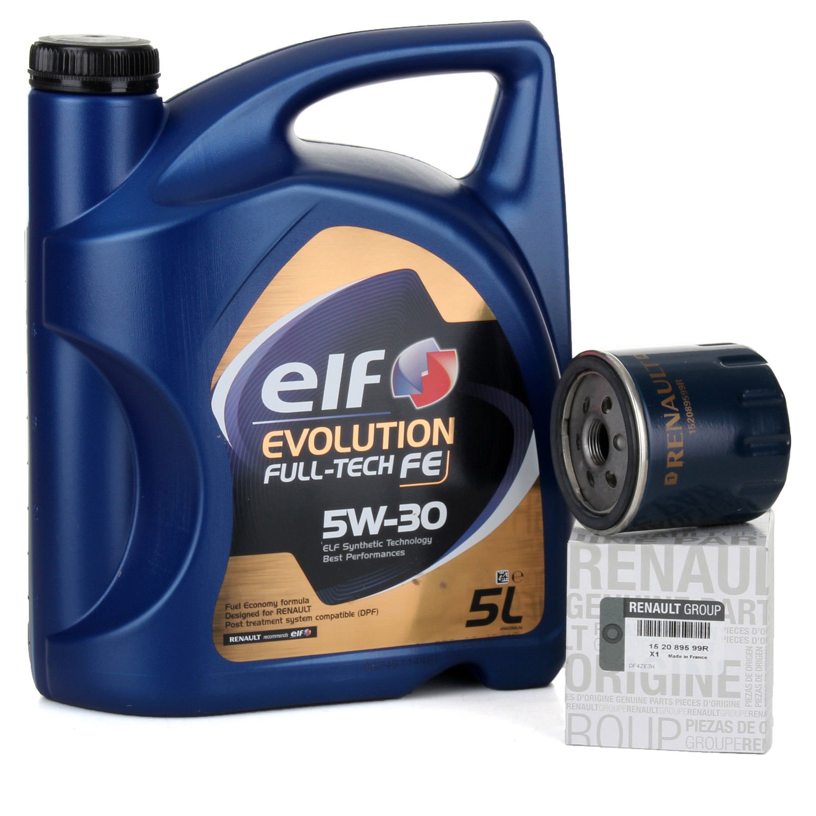 Due Service kit - Motoröl Elf Evolution Full-Tech 5W-30 5 lts + Originalfilter 152089599R von Renault