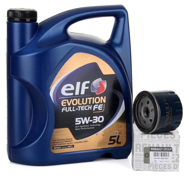 Due Service kit - Motoröl Elf Evolution Full-Tech 5W-30 5 lts + Originalfilter 8200768927 von Renault