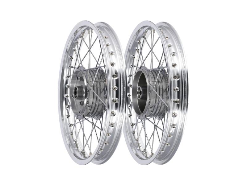 Set: 2x Speichenrad 1,6 x 16" Alufelge poliert + Chromspeichen für Simson S50, S51, KR51 Schwalbe, SR4 von Renner Automotive