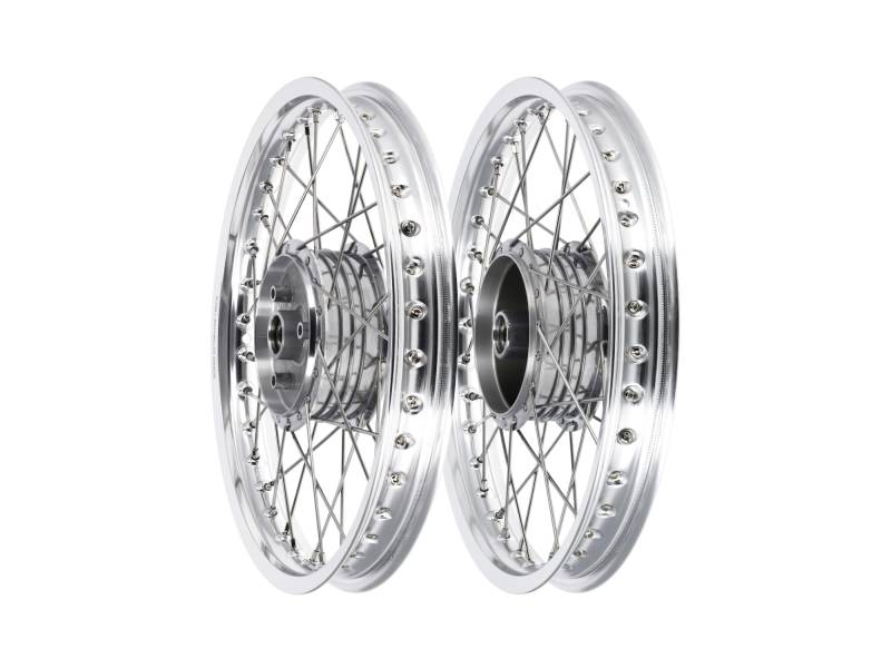 Set: 2x Speichenrad 1,6 x 16" Alufelge poliert + Edelstahlspeichen, mit verstärkter Radhülse - für Simson S50, S51, KR51 Schwalbe, SR4 von Renner Automotive
