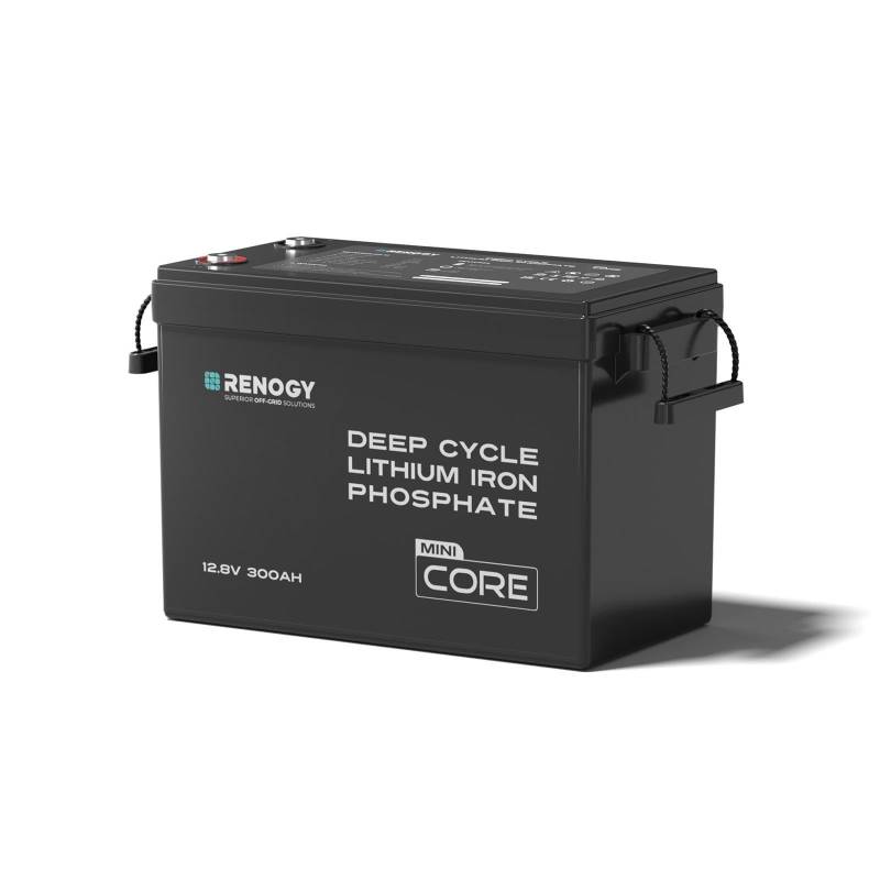 Renogy 12V 300Ah Core Mini LiFePO4 Lithium-Eisenphosphat-Batterie, Verbessertes 100A BMS 5000 Zyklen Kälteschutzfunktion Lithium Akku für Wohnmobile Solaranlage Wohnwagen Boot Camping Off-Grid-System von Renogy