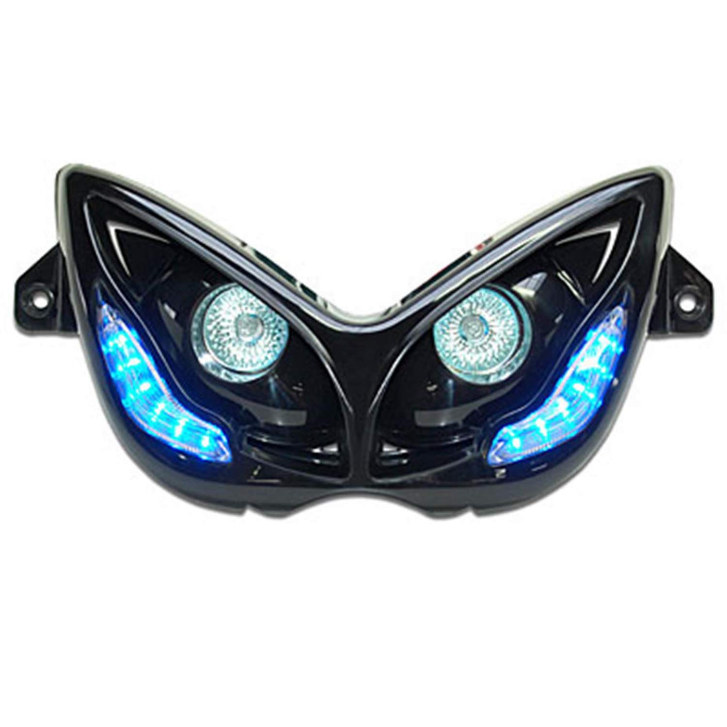 Replay Dualer Optischer RR8 für MBK Nitro 50 1997> 2012-YAMAHA 50 Aerox 1997 > 2012 Schwarz mit LEDs Blau von Replay