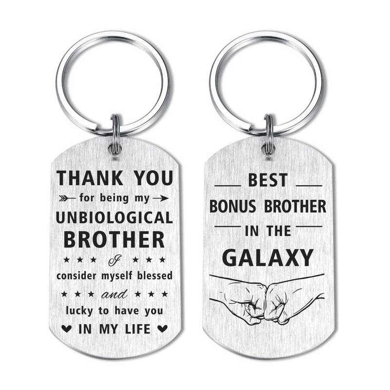 Resdink Bonus-Geschenk für Bruder, Stiefbruder, Geburtstag, Abschluss, Stiefbruder, Vatertag, Schlüsselanhänger mit Aufschrift You for Being My Unbiological Sibling, Stiefbruder, Hochzeitsgeschenk von Resdink
