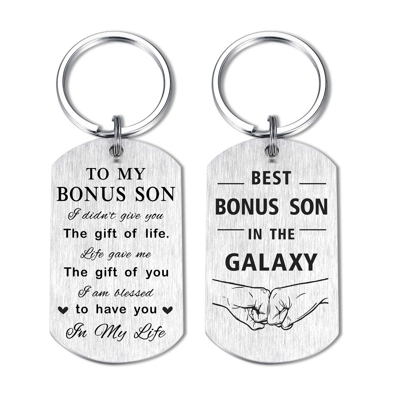 Resdink Schlüsselanhänger mit Aufschrift To My Bonus Son, Geschenk für Stiefsohn, Stiefsohn, Stiefvater, personalisierbar, Valentinstags-, Geburtstagsgeschenke für Bonus-Kind, Stiefkind, Bonus Son, Resdink Schlüsselanhänger mit Aufschrift To My Bonus Son, Geschenk für Stiefsohn, Stiefsohn, Stiefvater, personalisierbar, Valentinstags-, Geburtstagsgeschenke für Bonus-Kind, Stiefkind, Bonus Son, von Resdink