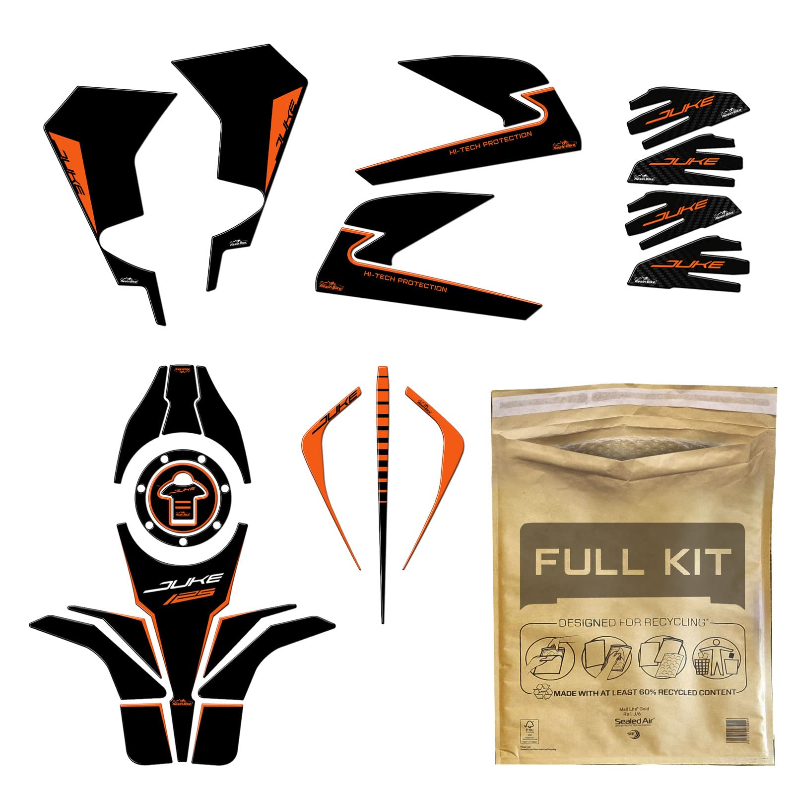 Resin Bike Aufkleber für Motorrad Kompatibel mit KTM Duke 125 2021 2022. Motorradschutz vor Stößen und Kratzern. 3D-Aufkleber-Set mit Harzbeschichtung - Stickers - Made in Italy von Resin Bike