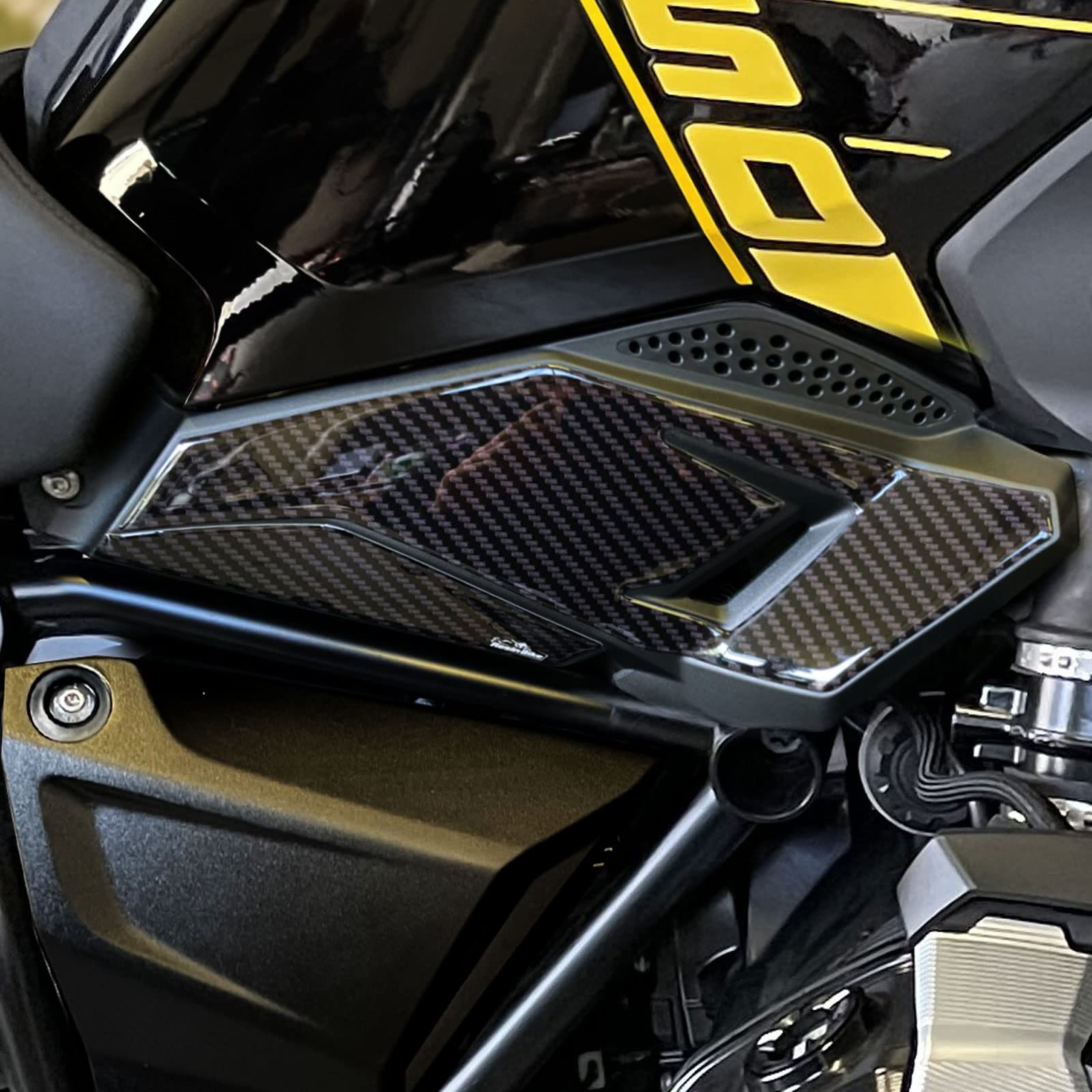Resin Bike Aufkleber für Motorrad Kompatibel mit BMW R 1250 GS Triple Black - Edition 40th 2021. Rahmenschutz vor Stößen und Kratzern. Paar 3D-Harzklebstoff - Stickers - Made in Italy von Resin Bike