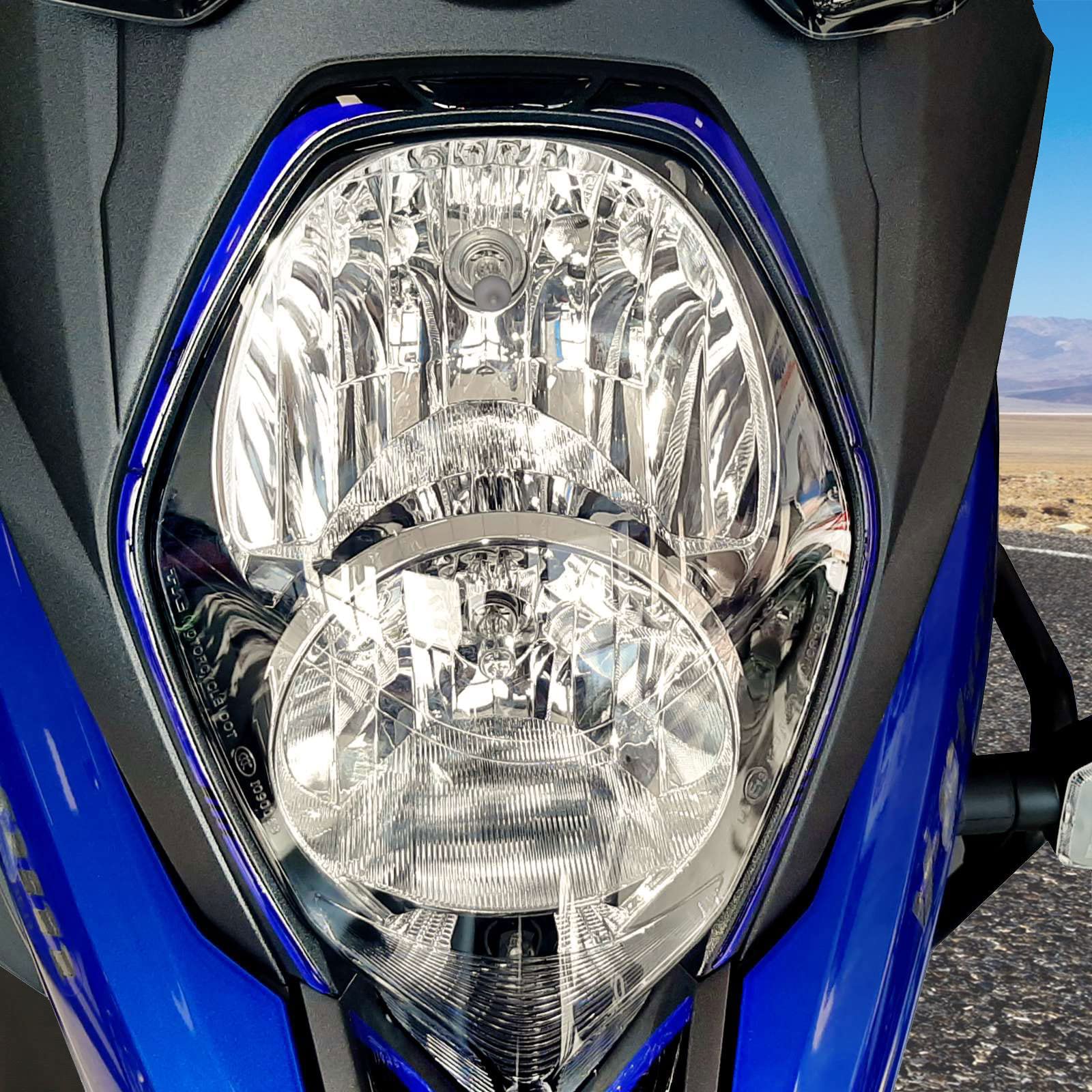 Aufkleber Motorrad Kompatibel Mit Suzuki V-Strom 650 XT Abs. Tank-Tank-Dach-Mantel-Schutz-Griff-Griffe-Halterung-Kanal-Taschen-Seitliche Aufkleber. Färbung Farbe: Blau-Gold von Resin Bike